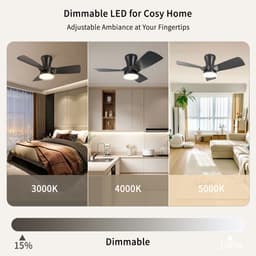 Epochglo Plafondventilator met Verlichting Klein (30"), Stille DC Motor & APP/Afstandsbediening, 22W LED Lamp Dimbaar 3000K-6000K, 6 Standen & Timer, Zomer- en Winterstand voor Slaapkamer, Eetkamer, Woonkamer, Zwart — thumbnail 3