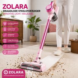 Zolara Draadloze Steelstofzuiger - Roze - Zakloos -Krachtige 23 KPA Zuigkracht met LED Display en Lange Accuduur - Roze stofzuiger - Zonder zak - Pink — thumbnail 1
