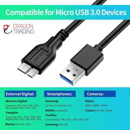 Vervangende USB Kabel - Externe Harde Schijf Kabel - Snelle Data Overdracht - Micro-B Aansluiting - 05 Meter - Zwart — thumbnail 4