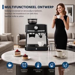 Sello! espressomachine – koffiemolen – melkopschuimer – cappuccino – latte – verse bonen – 30 maalstanden – 1350W - RVS — thumbnail 2