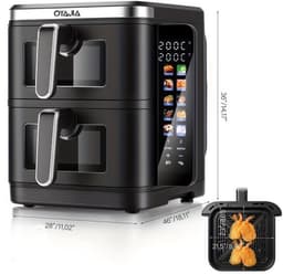 Airfryer – Heteluchtfriteuse – Dubbele Mand – Dubbele Lade – XXL Heteluchtoven – 11L Capaciteit – Verticaal Stapelbaar – PFAS-vrij – 2800W – 10 Kookprogramma’s – Sync & Match Functie — thumbnail 9