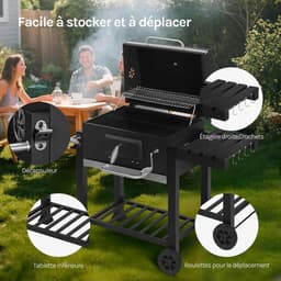 LUMÉ STORE Houtskool Barbecue XXL - BBQ - Grill Apparaat - Ingebouwde Thermometer - Aslade - Opbergrek - Zijplank - Wielen - Zwart — thumbnail 3