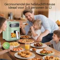 Glitzerlife - Airfryer Heteluchtfriteuse Friteuse - 6L kijkvenster 7 programma's - 11 functies touchscreen timer - 10 x bakpapier voor familiekeuken - 1500W stille anti-aanbak gezinskeuken - Groen — thumbnail 3