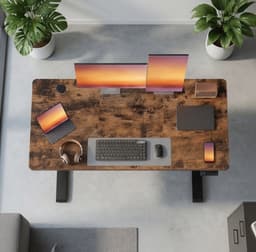 In hoogte verstelbaar bureau, statafel, computertafel, herinnering bij lang zitten, geheugenfunctie met 4 hoogtes, voor kantoor, 120 x 60 cm, vintage bruin LSD312KD03-Mobili Bella — thumbnail 1