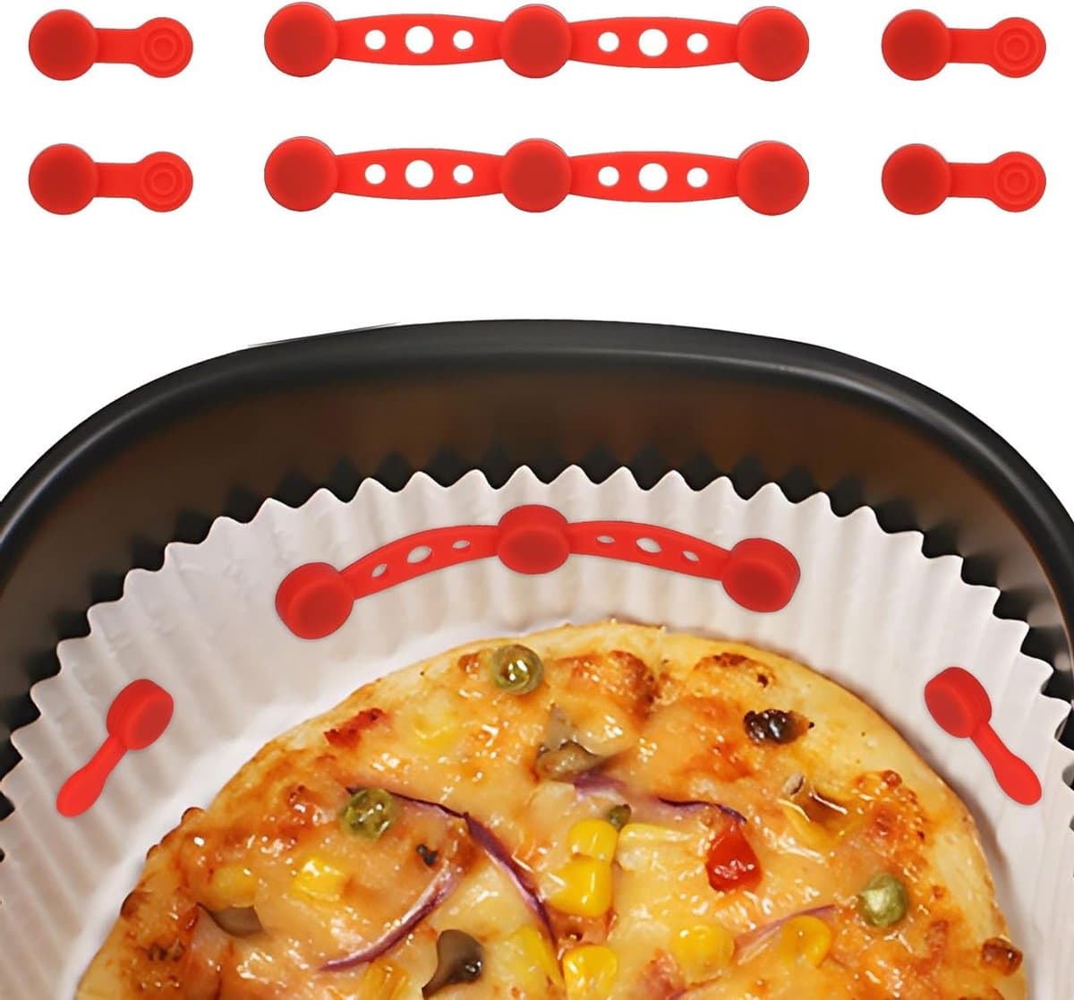 2 Sets Airfryer Silicone Magnetic Buckles, Red Magnets to Hold Paper Trays in Place Airfryer Accessories for Heat Resistance and Preventing Paper Burning — afbeelding 1