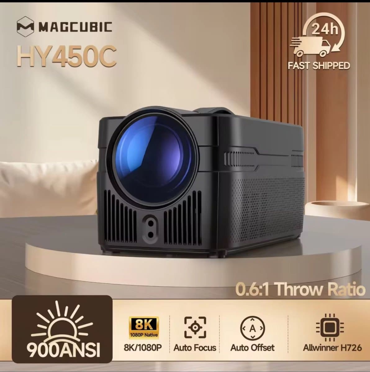 Ultra Short Throw Projector 1080P Full HD – 900ANSI, Android Smart, Auto Focus, WiFi6 & Bluetooth — afbeelding 1
