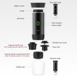 Draadloze koffiemachine voor in de auto, thuis en op reis. 3-in-1 elektrische koffiemaker, geschikt voor capsules en gemalen koffie. Mini cold brew en verwarmde koffiemachine met 15 bar koffiekopje (wit). — thumbnail 5