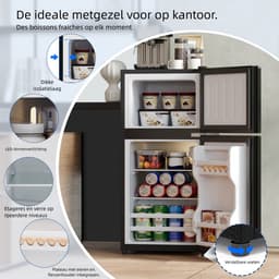 Mini Koelkast 60L – Met Vriesvak – Glazen Deur – LED Verlichting – Voor Kantoor, Slaapkamer of Studentenwoning – 42,5x44,5x87,5cm – 1 Stuk – Zwart — thumbnail 5