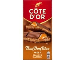 Côte d'Or BonBonBloc Chocoladereep Melk Praliné & Karamel 8 x 200g - Chocolade Tabletten - Cadeau vrouwen of mannen verjaardag - Voorraad