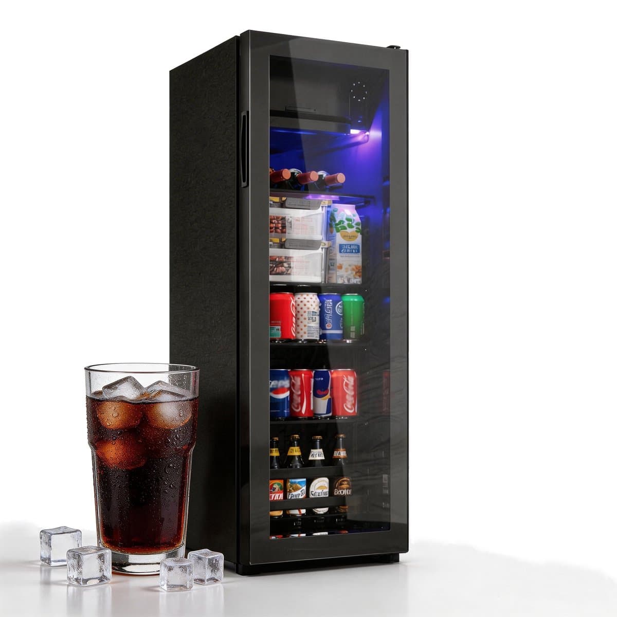 Mini Koelkast 128L – Met Vriesvak – Regelbare Temperatuur – Stil – Voor Woonkamer/Slaapkamer – 110×40×43,5cm – 1 Stuk – Zwart — afbeelding 1