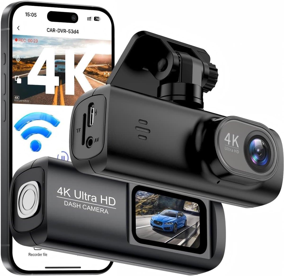 Dashcam - Dashcam voor auto - Dashcam 4K Voorzijde - Ultra HD - Mini Autocamera - APP Bediening - Ingebouwde Wi-Fi & G-sensor - 24-uurs Parkeermodus, Nachtzicht, WDR, Loopopname, Ondersteuning voor maximaal 256 GB — afbeelding 1