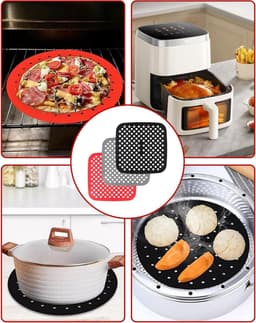 Herbruikbare geperforeerde luchtfriteuse matten, 3 stuks, 21,5 x 21,5 cm, ideaal voor bakken, grillen en frituren zonder vet — thumbnail 7