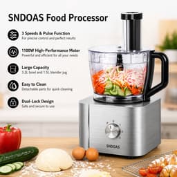 Hennova Keukenmachine - Blender - Mixer - Foodprocessor - Antislip voetjes - Gemakkelijk te gebruiken - Verschillende snelheden - 1100W - Zilver — thumbnail 4
