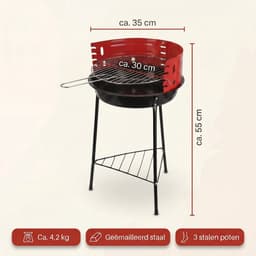 Cheqo® Houtskoolbarbecue op Poten - Staande Barbecue met Windscherm en Chromen Grillrooster - Houtskoolgrill - Halfopen BBQ voor Tuin en Balkon - Houtskool Grill - Camping Barbecue - Tuinbarbecue - Kolen BBQ - met Onderrek - Zwart — thumbnail 2