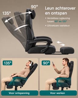 Gamingstoel met Voetensteun – Ergonomisch – Kantelbaar - Extra Dik Zitvlak - Hoogte Verstelbaar - Zwart / Leer — thumbnail 3