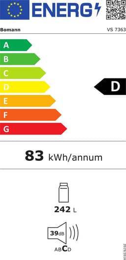 Bomann VS 7363 – Kastmodel Koelkast zonder vriesvak – 143 cm hoog - 242 Liter – Energieklasse D – Stil (39dB) - Wit — thumbnail 2