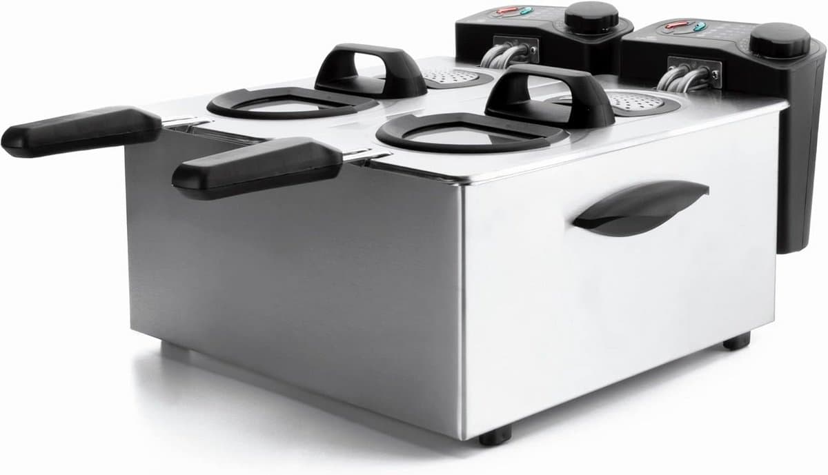 Elektrische Frituurpan - Dubbele Frituurmand - Lekker Frituren - Roestvrij Staal - 7 Liter - Zilver — afbeelding 1