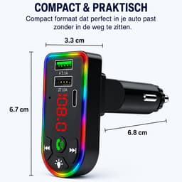 Bluetooth FM Transmitter Auto – Autolader – Draadloze Carkit & Snellader 5V/3.1A – RGB LED – USB & USB-C – Handsfree Bellen – MP3 Speler – 12V/24V — thumbnail 4