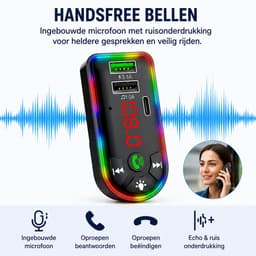 Bluetooth FM Transmitter Auto – Autolader – Draadloze Carkit & Snellader 5V/3.1A – RGB LED – USB & USB-C – Handsfree Bellen – MP3 Speler – 12V/24V — thumbnail 2