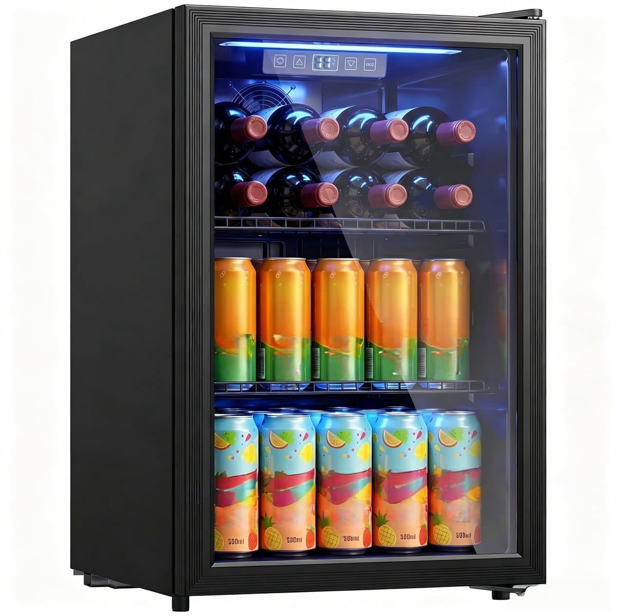 70L Drankenkoelkast - Vrijstaande Mini Koelkast - Zwart Dubbele Glazen Deur - UV-bescherming 2 Verstelbare Roosters LED - Display Verlichting 2-18°C- voor Kantoor Slaapkamer Bar — afbeelding 1