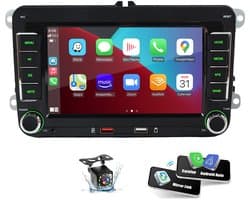ESSGOO Volkswagen CarPlay Autoradio - met Apple Carplay & Android auto (Draadloos) -Plug & Play- voor VW Golf, Polo, Tiguan, Touran, Caddy, Jetta -7inch Touchscreen scherm-Bluetooth- Dual Usb -12 LEDs Achteruitrijcamera