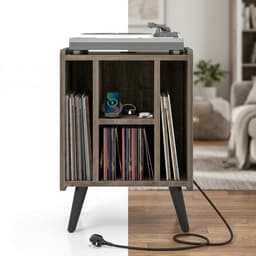 Platenspeler Meubel - LP-kast - Platenspelerkast - Draaitafelstandaard - Platenspelerstandaard - Vintage Displayplank - Bruin — thumbnail 1