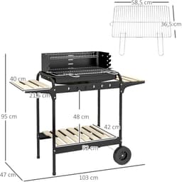 Roossentials houtskoolbarbecue - Barbecue - Grill - In hoogte verstelbaar - Met wielen - Met as opvanger - Zwart — thumbnail 5