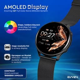 Evy24 Smartwatch Pro 42mm - Smartwatch Dames - Horloge met Belfunctie - Sporthorloge Dames - AMOLED - Bloeddrukmeter - Stappenteller - Android en iOS - Zwart — thumbnail 10