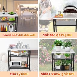 Multifunctionele Pizza Tafelwagen voor Buiten, Grote Keukeneiland met Wielen, Roestvrijstalen Grillstand en Trolley voor BBQ en Grillaccessoires — thumbnail 2