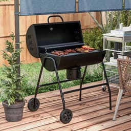 Premie Houtskool Barbecue - Smoker Barbecue - Houtskoolgrill - met Deksel, Thermometer, Wielen & Onderstel - BBQ voor Kamperen, Buiten, Tuin - 95 x 71,5 x 102 cm - Zwart — thumbnail 4