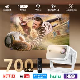 Huidun PT10 Beamer - 700ANSI - WiFi 5 - Autofocus - Automatische trapeziumcorrectie - Android 13 - Whale OS - Officiële Netflix, YouTube en Disney+ - Compact en draagbaar - Laag geluidsniveau - Thuisbioscoop en buitengebruik - Wit — thumbnail 1