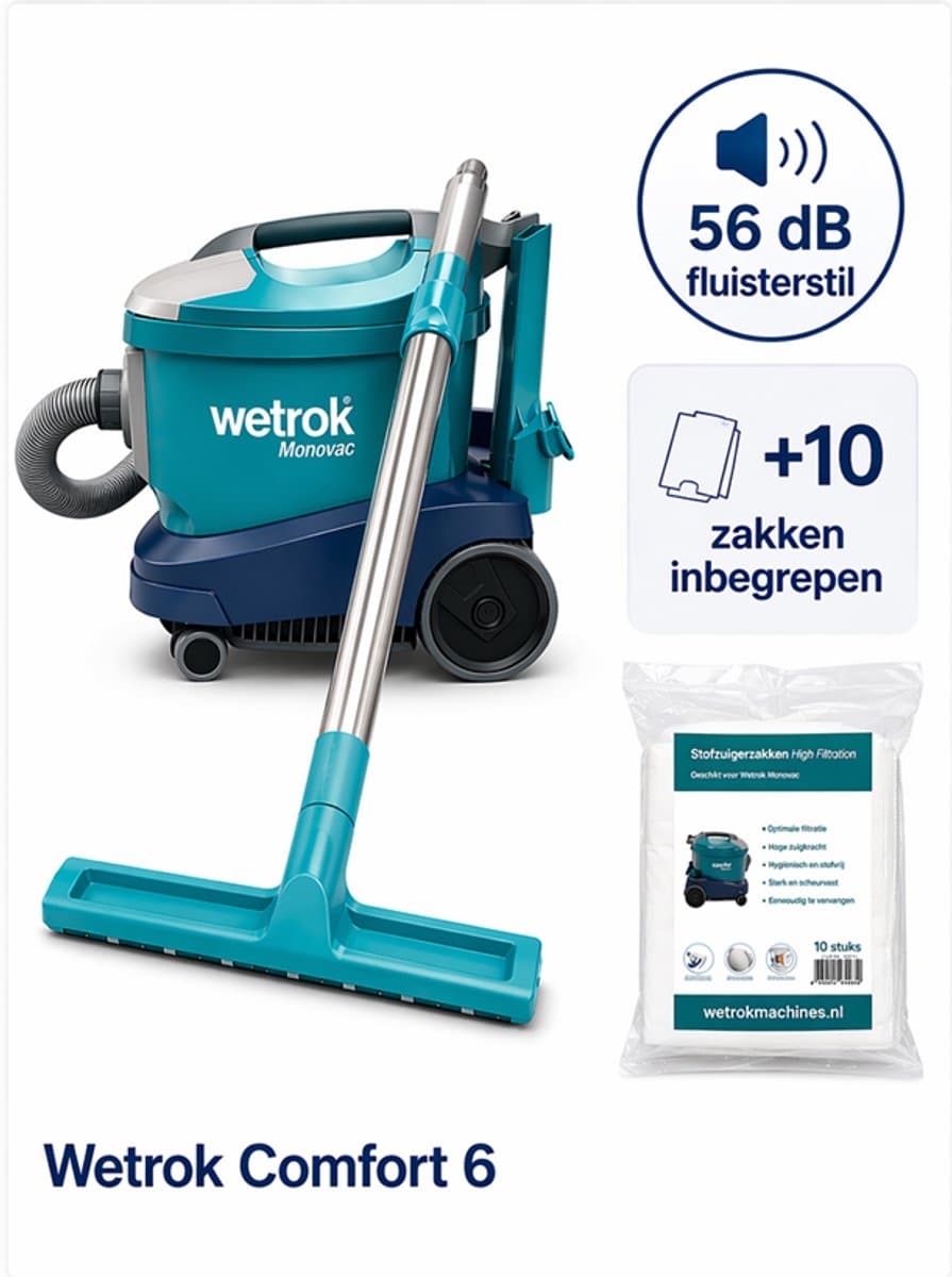 Wetrok Comfort 6 Professionele Stofzuiger, Krachtige Zuigkracht, Vermogen – 900W – Zeer Stil (56 dB) – 12 m Kabel – Industriële Stofzuiger – Incl. 10 gratis stofzuigerzakken — afbeelding 1