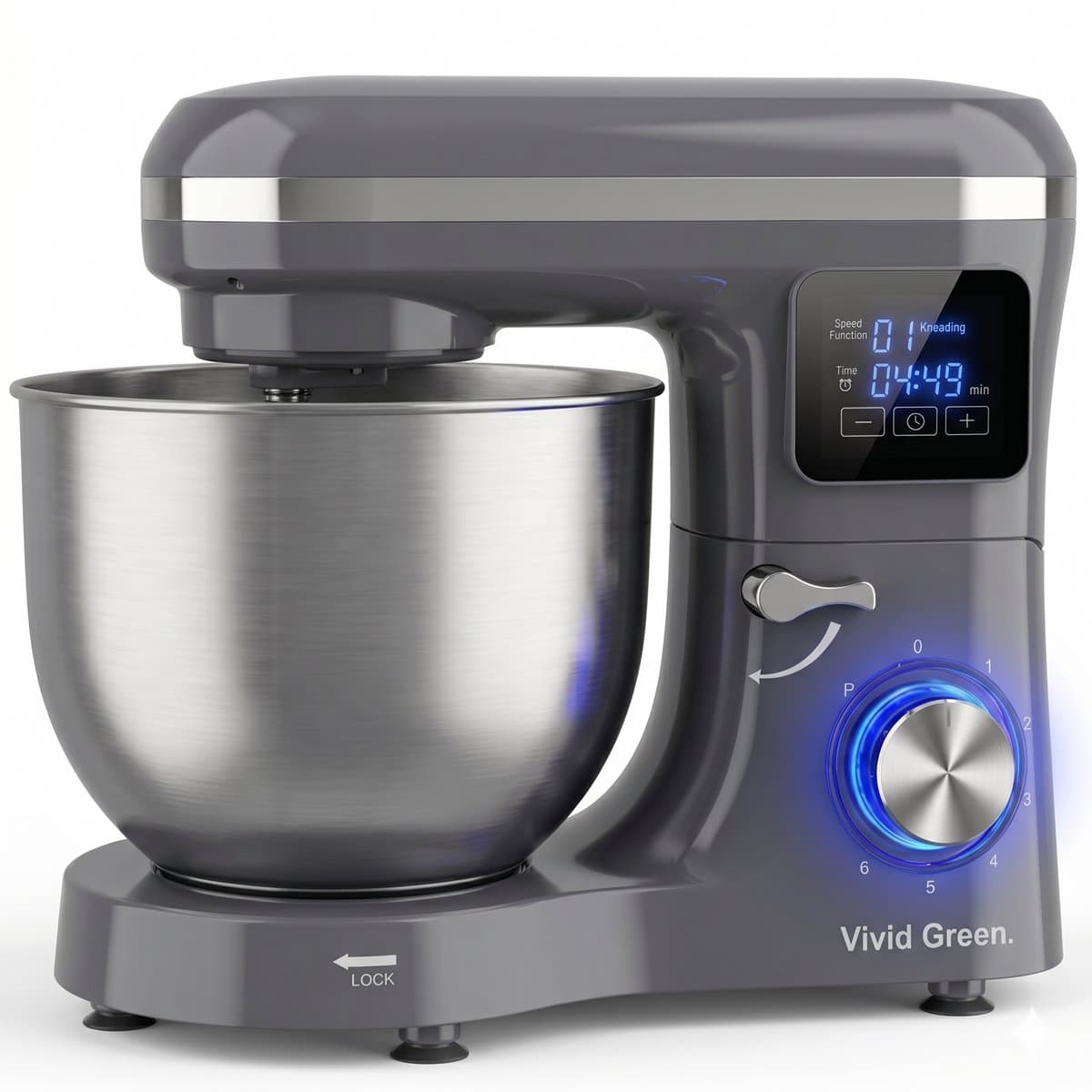 Vivid Green 2000W Keukenrobot - 6.2L - Display & Instelbare Timer - Mixer met Mengkom - Keukenmachine - Keukenmixer - Grijs — afbeelding 1
