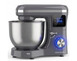 Vivid Green 2000W Keukenrobot - 6.2L - Display & Instelbare Timer - Mixer met Mengkom - Keukenmachine - Keukenmixer - Grijs