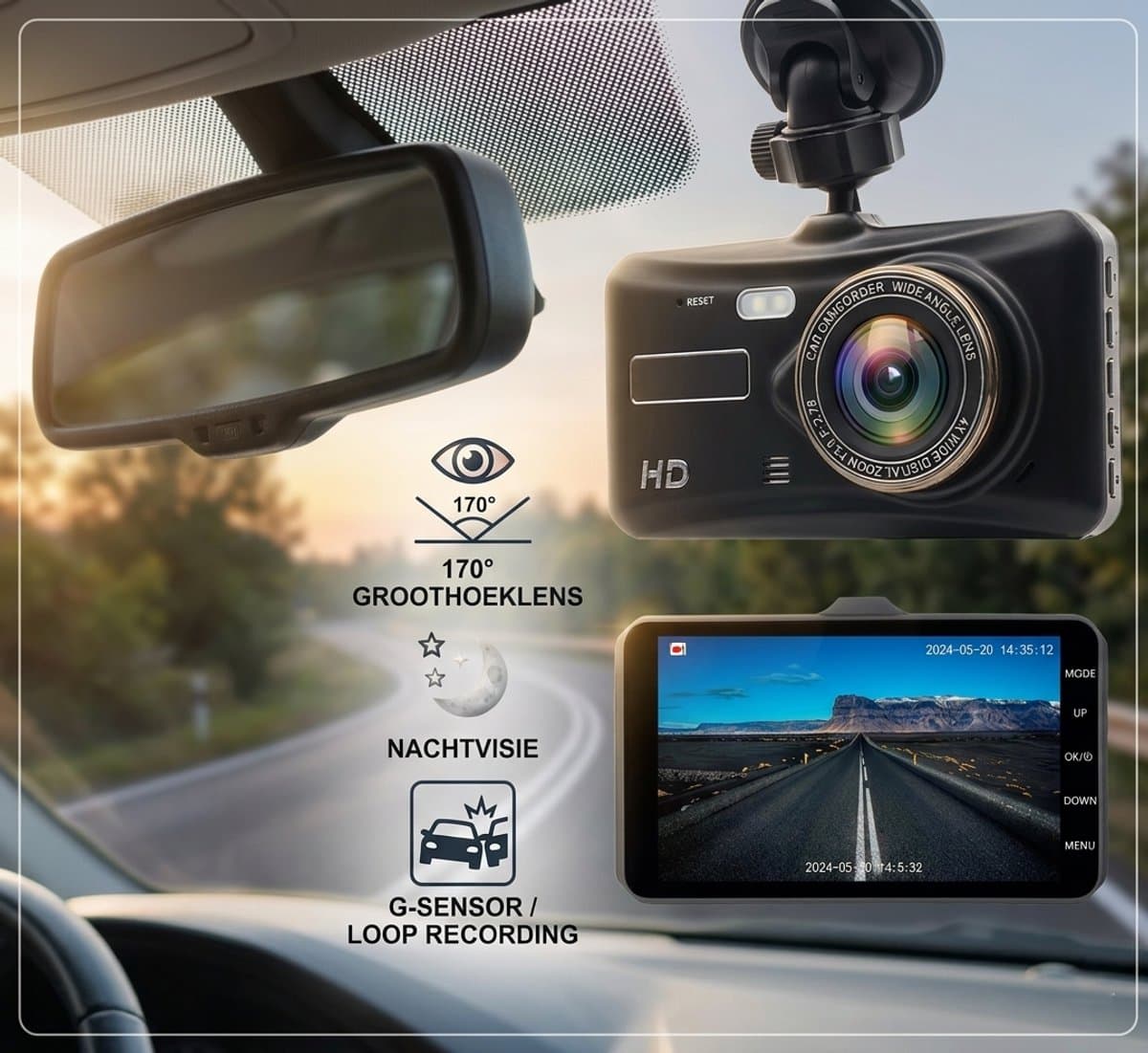 Dual Dashcam voor Auto - Voor en Achter - Full HD - Parkeermodus - 170° wijdhoeklens — afbeelding 1