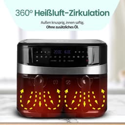 Dubbele Heteluchtfriteuse - Dubbele Airfryer - Gezond Koken - Smart Finish Functie - 2 x 5 Liter - Zwart — thumbnail 5