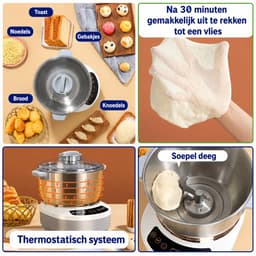 Jensaro Deegkneedmachine 7L - Elektrische Deegmixer Met Fermentatie/Rijsfunctie - RVS Mengkom - Voor Brood, Pizza Of Koekjes — thumbnail 3