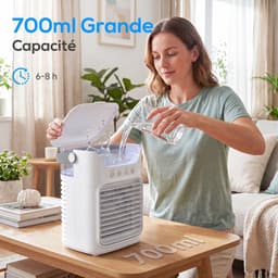 TEKROA® Mini Airco - Draagbare Luchtkoeler & Tafelventilator met 3 Snelheden, RGB-Verlichting en Verstelbare Kop - Wit — thumbnail 4
