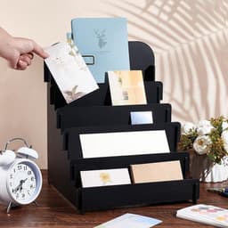 Multifunctionele Houten Kaart Houder met 5 Niveaus voor Verjaardagskaarten, Stickers en Retail Showcase - 30x30x36cm, Zwart — thumbnail 2