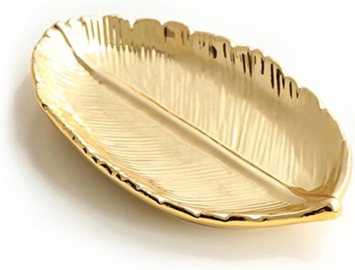 Ceramische Ringhouder voor Sieraden - Kleine Gouden Blad Sieradenhouder - Elegant en Functioneel Design — afbeelding 1