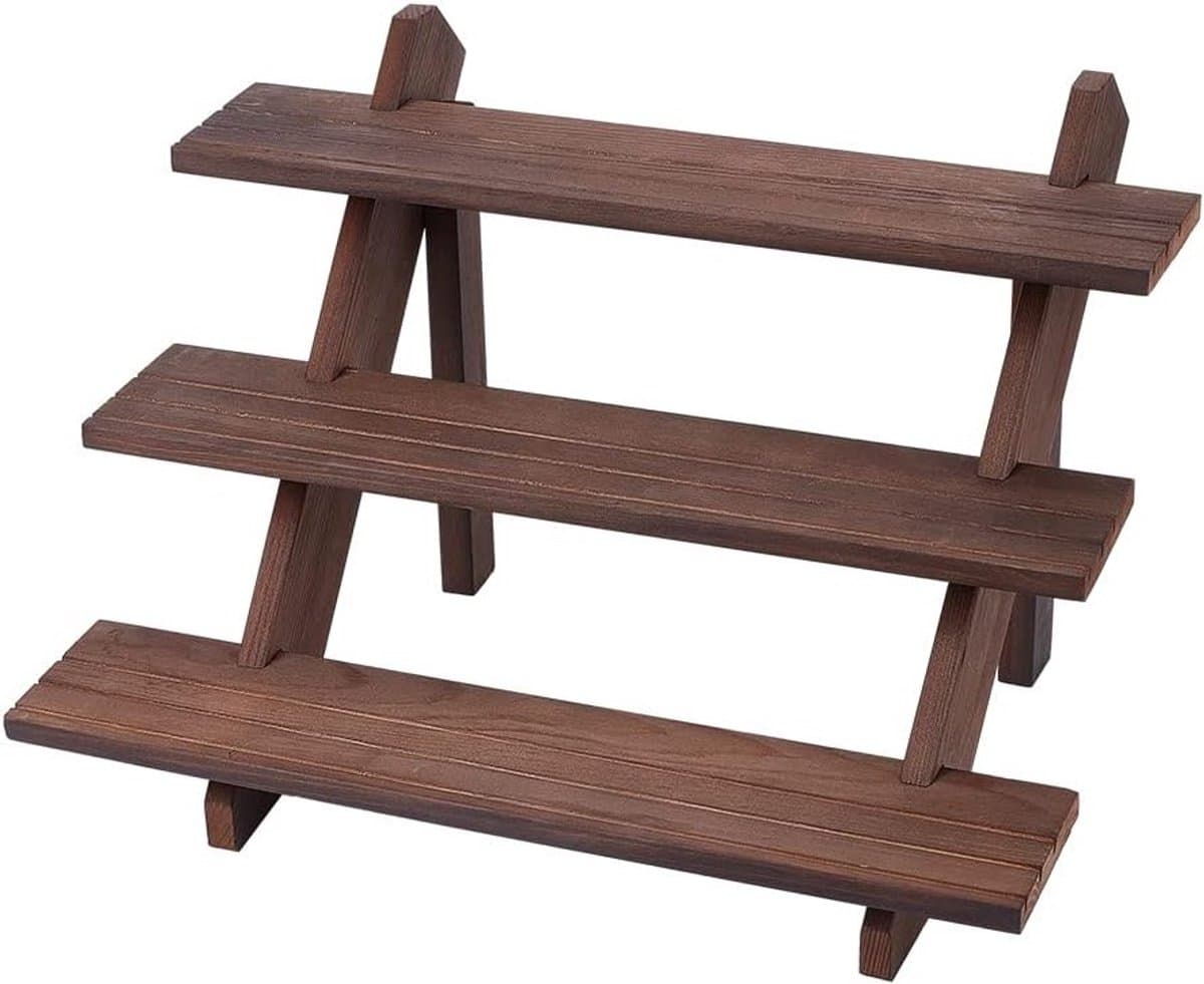 3-laags Oorbellen Display Riser in Koffiekleur, Houten Oorbellenhouder voor Sieraden, Perfect voor Creatieve Opslag en Presentatie, 39x31x25.7cm — afbeelding 1