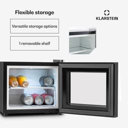 Klarstein Mini-Koelkast Frosty 10L 65W Zwart - Minikoelkast Drankkoeler Hotelkoelkast,8L 30 dB - voor Hotelkamer voor Kantoor voor Slaapkamer - LED-Binnenverlichting Glasdeur Stil - Mini Fridge - Kleine Koelkast - Compact Koelkast — thumbnail 5