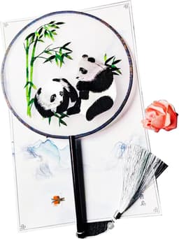 Handventilator Chinese Stijl - Panda Ventilator - Koelte Bieden - Dubbelzijdig Borduurwerk - 35.5 cm Lengte - Kleurrijk — thumbnail 5