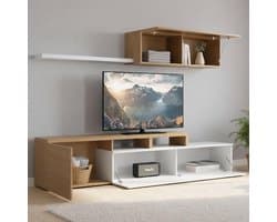 Tv-kast Woonkamer - Hoekopstelling Meubel - Media Opbergen - Omkeerbaar Ontwerp - 200 x 44 cm - Eiken Wit