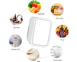 NAVOBIZ - Mini koelkast - Tafelkoelkast - Frigo - Camping - Draagbaar - Inhoud van 4 liter - Ingebouwde spiegel - 3 lichtstanden