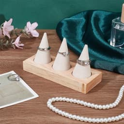 Houten Ringhouder met 3 Conen, Fluwelen Ringdisplay voor Sieraden, Perfect voor Bruiloften en Retail Exhibities, Decoratie voor Opslagruimte — thumbnail 3