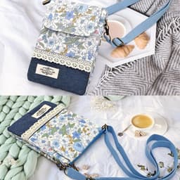 Mini-crossbody tas voor mobiele telefoon met verstelbare schouderriem, katoen, ideaal voor winkelen, vergaderingen en wandelen - blauw — thumbnail 5