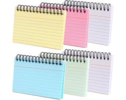 Multicolour Indexkaarten, 6 Packs, 300 Stuks Spiralen Notities voor School, Leren, Herhaling, Recepten en Memo's (8 x 12 cm)