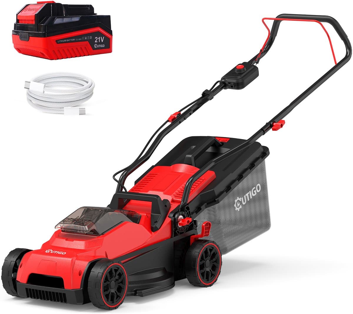OUTIGO Accu Grasmaaier 21 V, maaibreedte 33 cm, tot 250 m², opvangbak 32 l, maaihoogte 25-65 mm, mulchfunctie, incl. 5,0 Ah accu — afbeelding 1