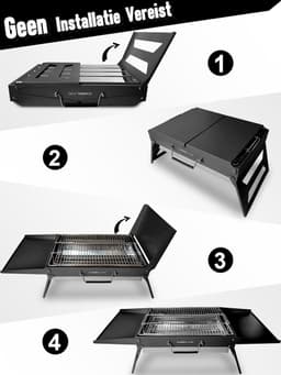 opvouwbare draagbare houtskoolgrill, compacte buitenbarbecue, ideaal voor kamperen, picknicks, tuinfeesten en strandfeesten, zwart, max. 51 x 35 cm — thumbnail 4